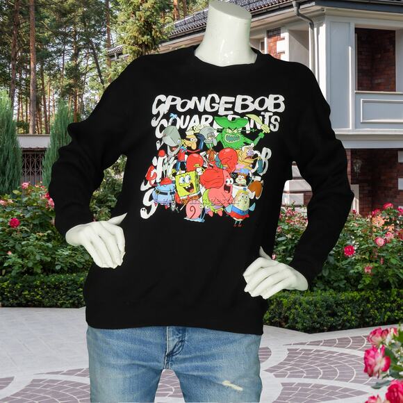 Nickelodeon Sponge Bob Square Pants Black Pullover Sweatshirt Jumper M - Picture 1 of 6